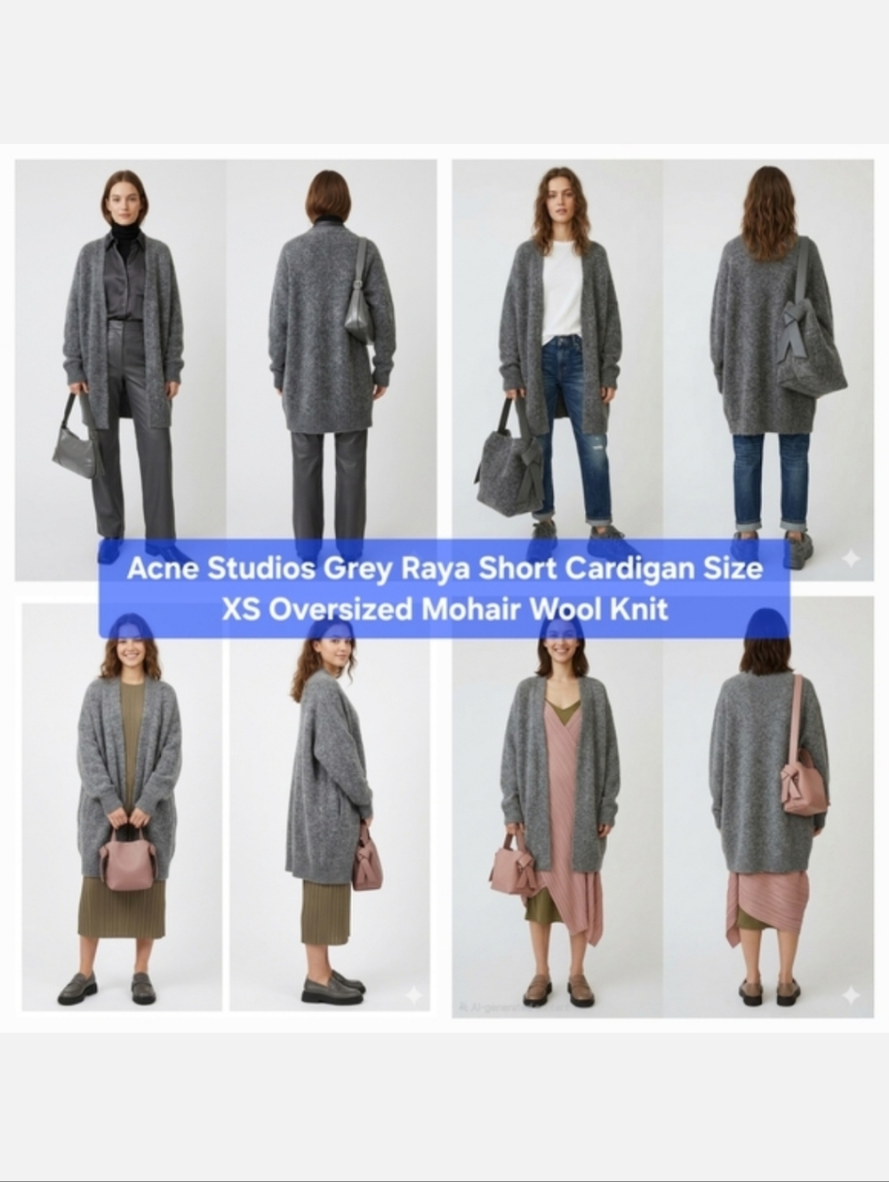 Acne Studios Grey Raya Short Mohair Wool Cardigan Size XS Oversized